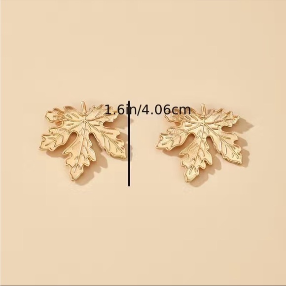 Gold Autumn Leaf Earrings - Picture 6 of 6